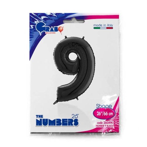 Balon Foliowy Cyfra 9 Czarny, 66 cm Grabo