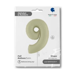Balon Foliowy Cyfra 9, Satynowa Oliwkowa, 102cm Grabo
