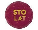 Balon foliowy Sto lat, bordowy, 46cm