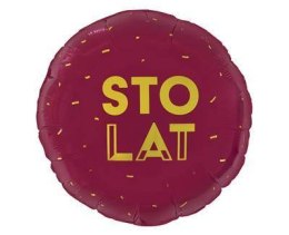 Balon foliowy Sto lat, bordowy, 46cm