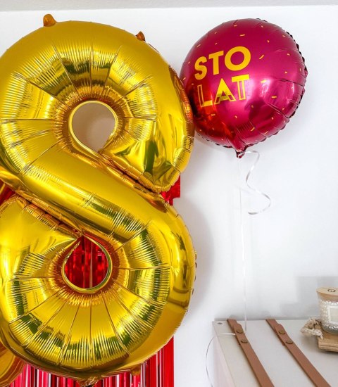 Balon foliowy Sto lat, bordowy, 46cm