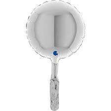 Balon foliowy, okrągły, srebrny, 10 cm, Grabo