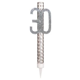 Fontanna na tort 30 urodziny, srebrna, 15cm