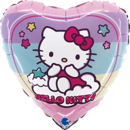 Balon Foliowy Serce Hello Kitty tęcza, dustronny - 46 cm