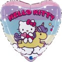 Balon Foliowy Serce Hello Kitty tęcza, dustronny - 46 cm