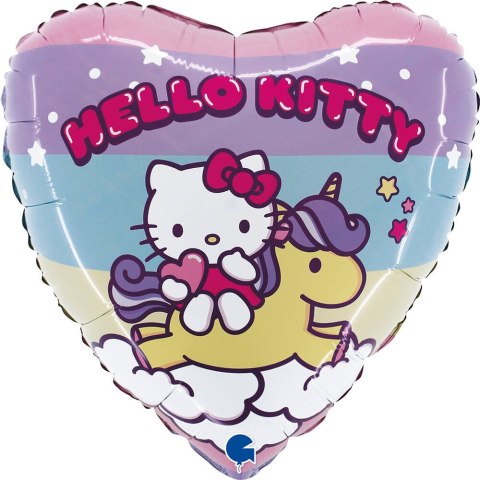 Balon Foliowy Serce Hello Kitty tęcza, dustronny - 46 cm