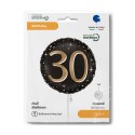Balon Foliowy, okrągły, 30 urodziny, czarno- złoty, - 46cm