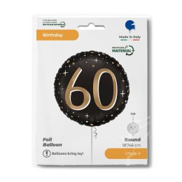 Balon Foliowy, okrągły, 60 urodziny, czarno- złoty, - 46cm