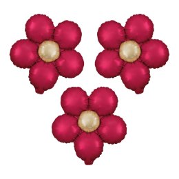 Balon foliowy Kwiatek czerwony matowy stokrotki, 45cm, zestaw 3szt.