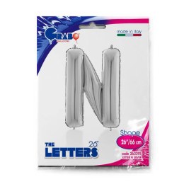 Balon foliowy Litera N, 66cm,Srebrna