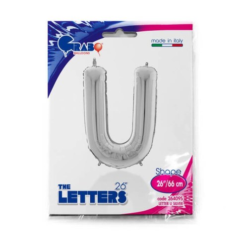 Balon foliowy Litera U, 66cm,Srebrna