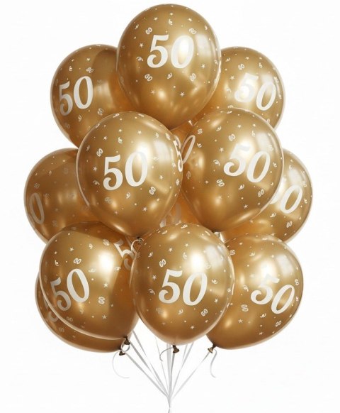 Balony urodzinowe złote "50", 30cm, 50 szt.