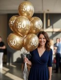 Balony urodzinowe złote "50", 30cm, 50 szt.