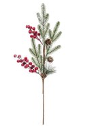 Gałązka leśna z jarzębiną i szyszkami ośnieżona, 65cm