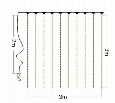 Kurtyna świetlna Led 3x3m biały ciepły sterowanie
