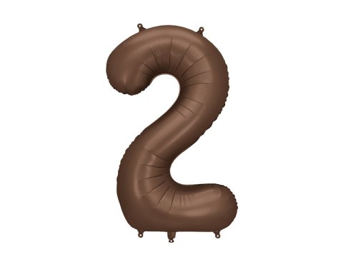 Balon foliowy Cyfra „2" - 86 cm, mocca, brązowy, satynowy