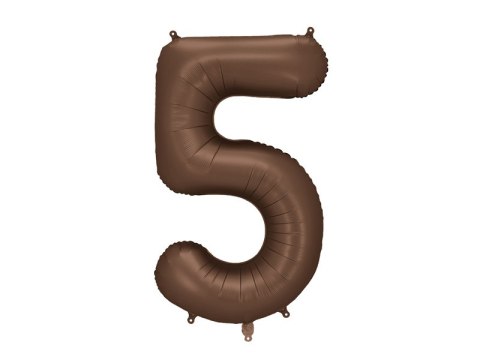 Balon foliowy Cyfra „5" - 86 cm, mocca, brązowy, satynowy
