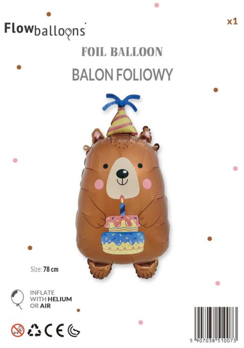 Balon foliowy Miś Urodzinowy 44,5 x 78,5 cm