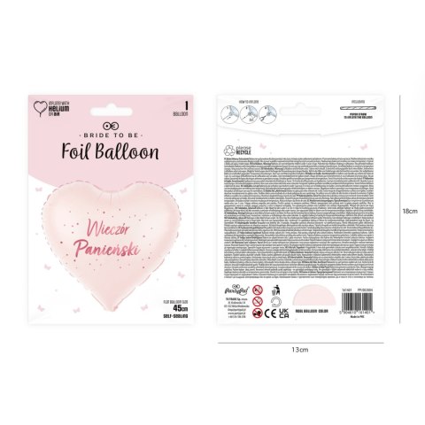 Balon foliowy Serce, Jasnoróżowy, Wieczór Panieński, 45 cm