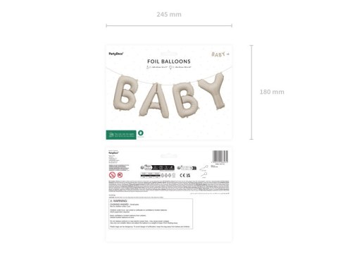 Balon foliowy napis "Baby" - beżowy, 140x43 cm