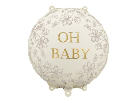 Balon foliowy okrągły Oh Baby - beżowy ze złotym napisem, 35x35 cm