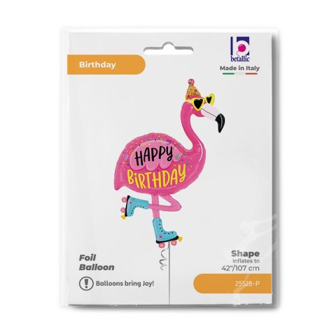 Balon foliowy urodzinowy Flaming Happy Birthday, Różowy, 106 cm