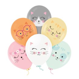 Balony lateksowe Kotki, kolorowe, 30 cm, 6szt.