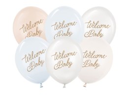 Balony lateksowe Welcome Baby, Narodziny, baby shower 30 cm, 6 szt.
