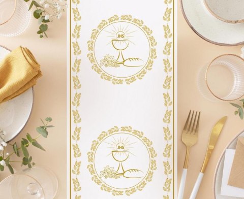 Bieżnik Komunia Święta, Biało - Złoty, 33x200 cm