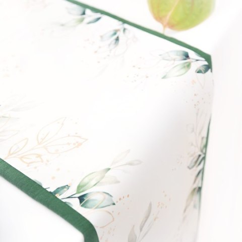 Bieżnik na stół liście ze złotym motywem roślinnym 275 x 28 cm