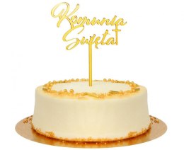 Dekoracja Akrylowa na Tort Komunia Święta, Złota, 18x14 cm