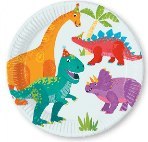 Talerzyki papierowe, Wielokolorowe, DINO PARTY, 23 cm, 8 szt.