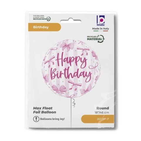 Balon foliowy Kokarda Różowy Pretty Pink Bow Birthday 45 cm