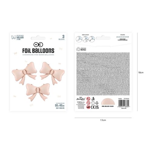 Balon foliowy Kokardki różowy szampański 55 x 42cm 3szt