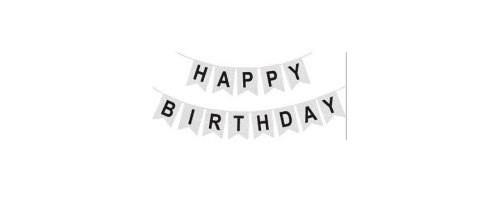 Baner Girlanda urodzinowa Happy Birthday Srebrny Czarny 180 cm