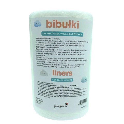 KUKURYDZIANE Jednorazowe bibułki/papierki do pieluszek (100 listków)