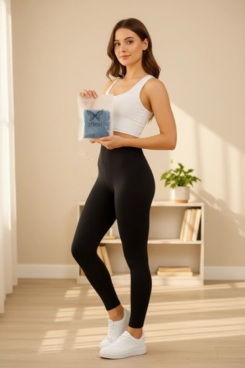 Długie Legginsy z Wysokim Stanem - Czarne