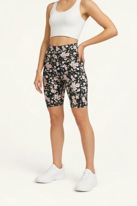 Krótkie Legginsy z Wysokim Stanem - Kolibry i Kwiaty