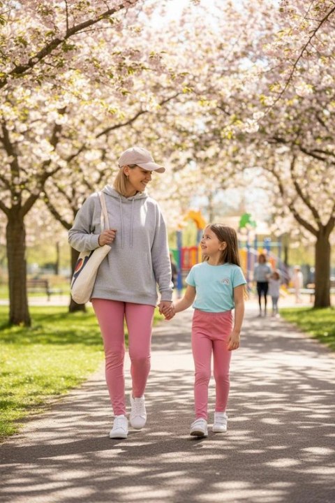 Długie Legginsy z Wysokim Stanem - Rose Bloom