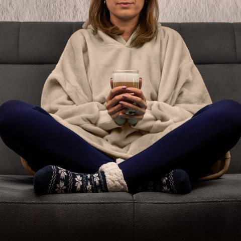 Bluzair Bluza Koc z Kapturem XXL Ciepła Jasny beż