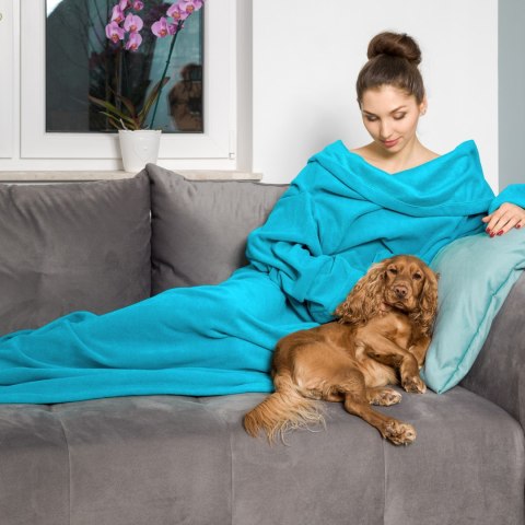 Kocyk Szlafrok Niebieski koc rękawami polar POLSKI