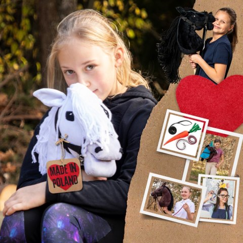 Biały konik hobby horse duży A3 kantar wodze HH