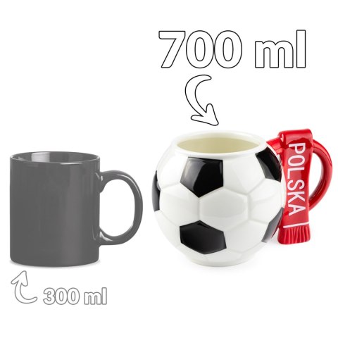 Kubek piłka z szalikiem - Polska i podkładka piłkarska - XXL 700 ml