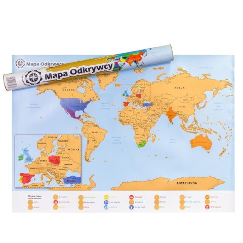 Mapa Odkrywcy Świat PL plakat ZDRAPKA w tubie duża