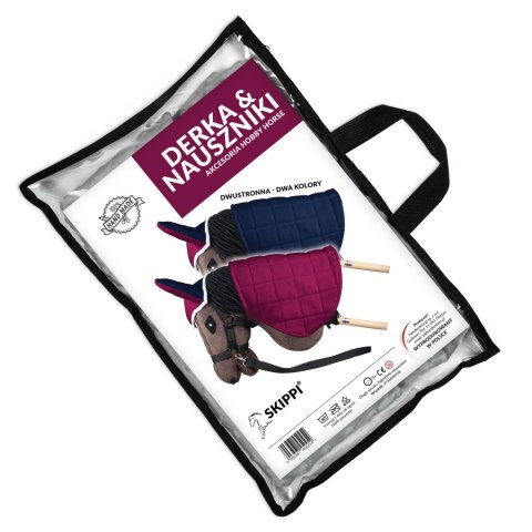 Derka dwustronna i nauszniki Skippi dla Hobby Horse- granatowa - ciemny róż