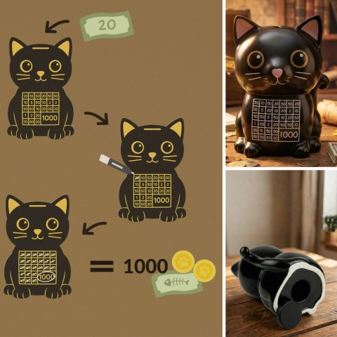 Skarbonka wykreślanka Kot - tracker oszczędzania - wyzwanie 1000
