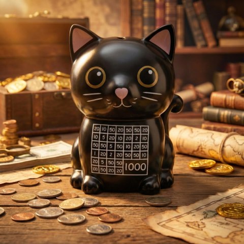 Skarbonka wykreślanka Kot - tracker oszczędzania - wyzwanie 1000