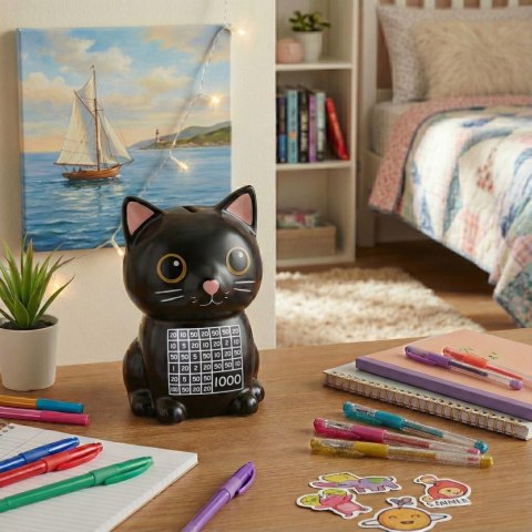 Skarbonka wykreślanka Kot - tracker oszczędzania - wyzwanie 1000