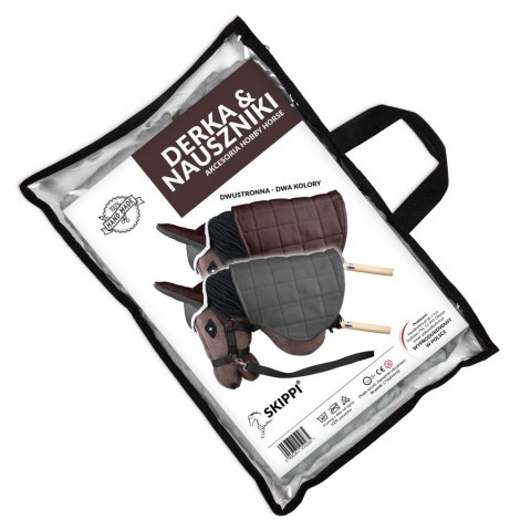 Zestaw Skippi - Hobby Horse Gniady - Derka szary i brąz - Kantar czerwony