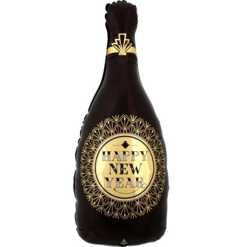 Balon foliowy Szampan Happy New Year czarny 86x45 cm